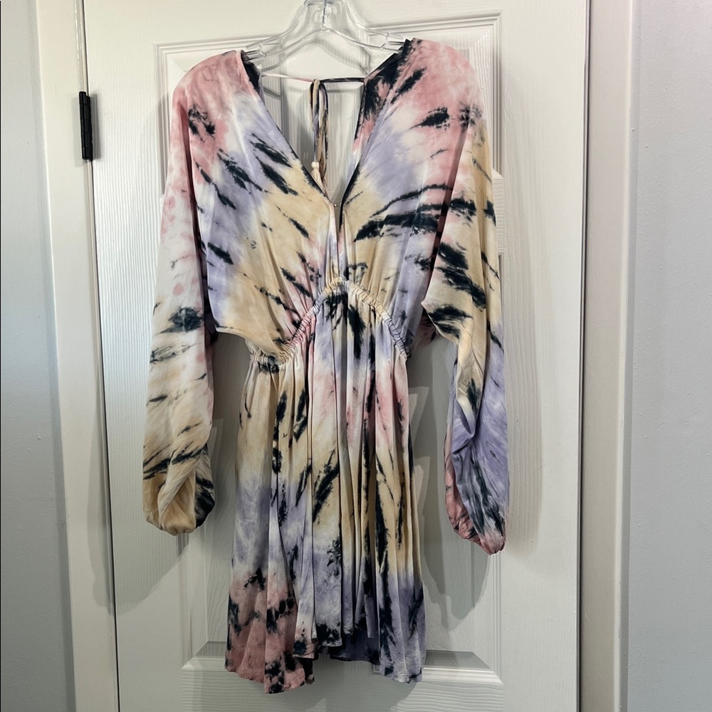 Surf Gypsy Pastel Tie-Dye Long Sleeve V-Neck Dress/ Beach coverup